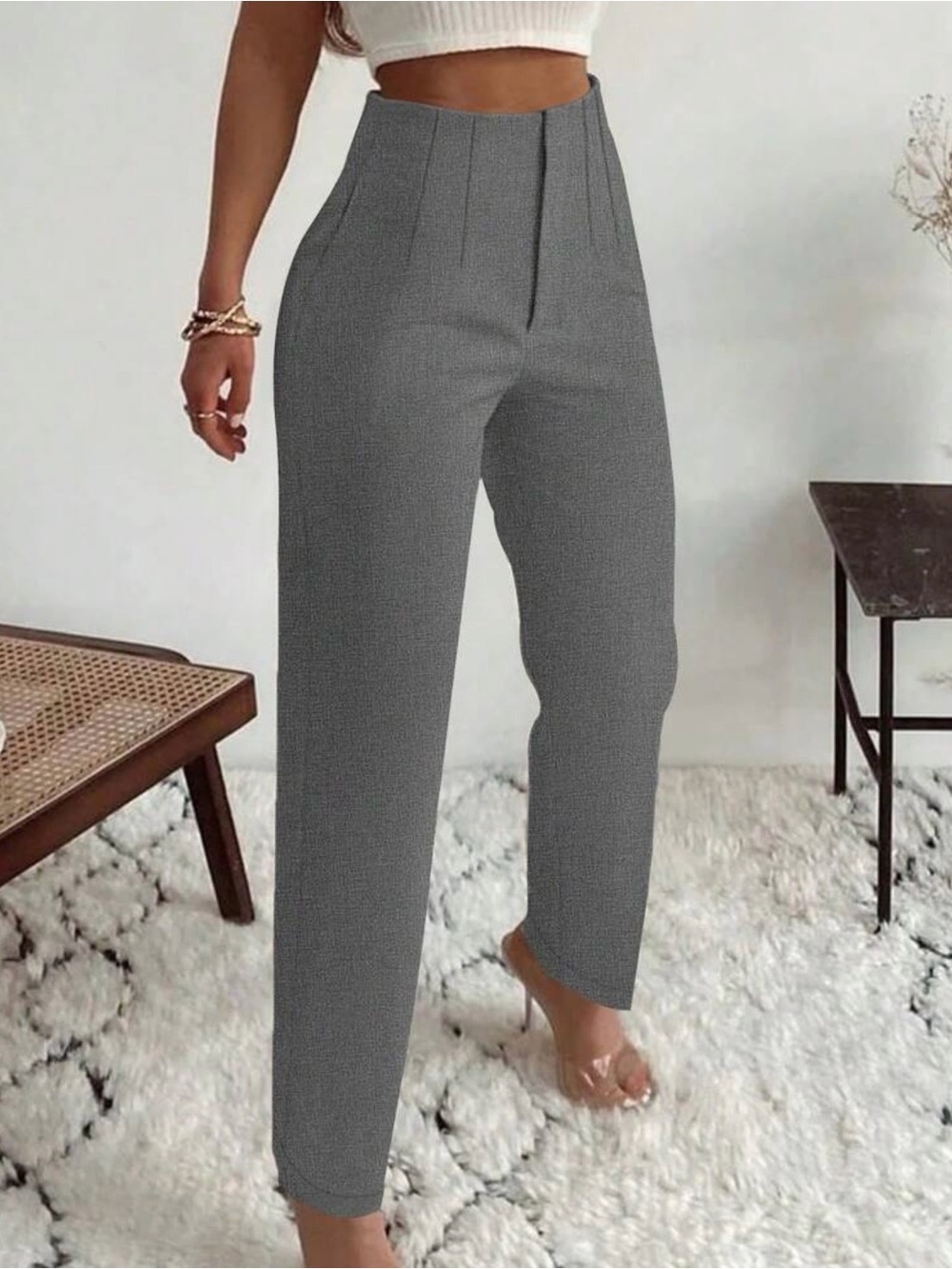 High-Waist Tailored Gray Dress Pants for Women